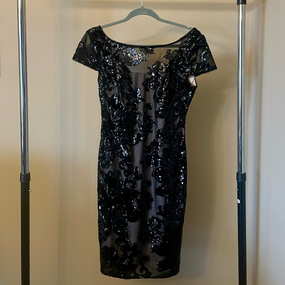 Elegant Black Sequin Sheath Dress